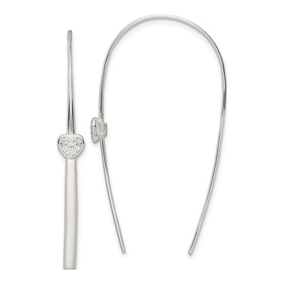 Sterling Silver CZ Heart Threader Earrings