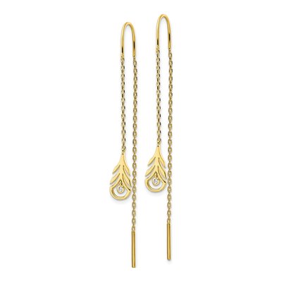 Gold-Plated Sterling Silver CZ Feather Threader Earrings – view 3