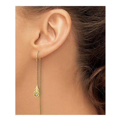 Gold-Plated Sterling Silver CZ Feather Threader Earrings – view 4