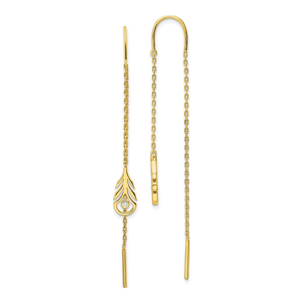 Gold-Plated Sterling Silver CZ Feather Threader Earrings