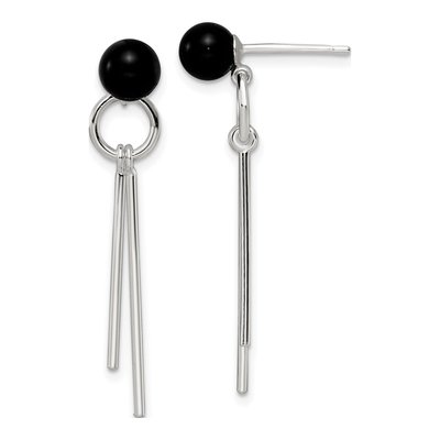 Sterling Silver Onyx Bars Dangle Earrings