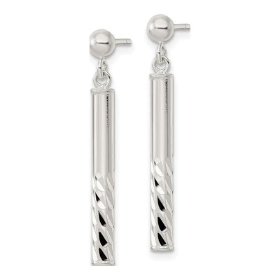 Sterling Silver Diamond-Cut Bar Dangle Earrings – view 3