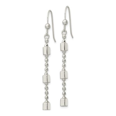 Sterling Silver Square Beaded French Wire Dangle Earrings – view 3