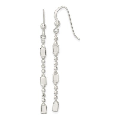 Sterling Silver Square Beaded French Wire Dangle Earrings