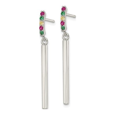 Sterling Silver CZ Multi-Color Bar Dangle Earrings – view 3