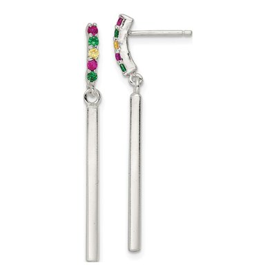Sterling Silver CZ Multi-Color Bar Dangle Earrings
