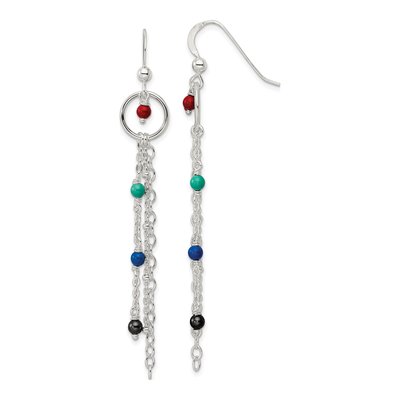 Sterling Silver Multicolor Glass Dangle Earrings