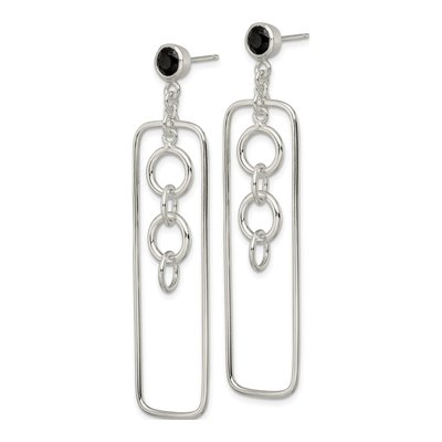 Sterling Silver CZ Rectangle Dangle Earrings – view 3