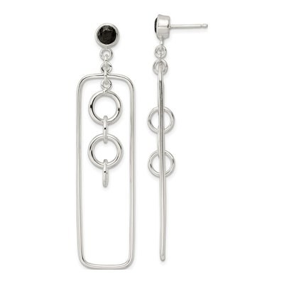 Sterling Silver CZ Rectangle Dangle Earrings