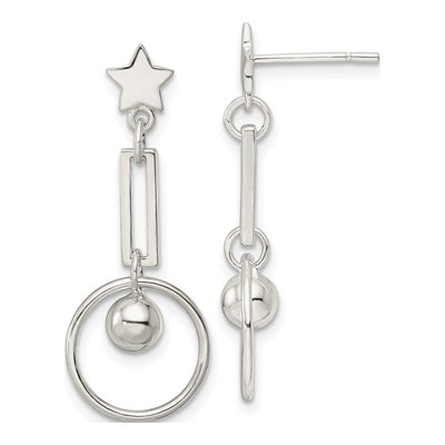 Sterling Silver Star Circle Dangle Earrings