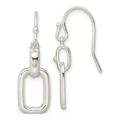 Sterling Silver Rectangle Link Dangle Earrings