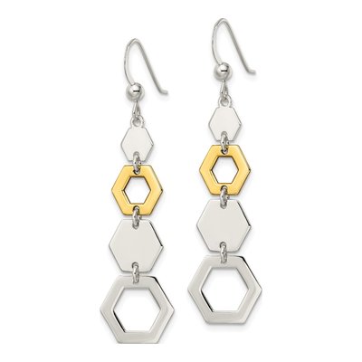 Gold-Plated Sterling Silver Hexagon Dangle Earrings – view 3