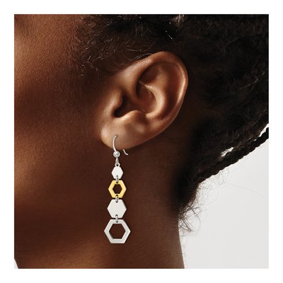 Gold-Plated Sterling Silver Hexagon Dangle Earrings – view 4