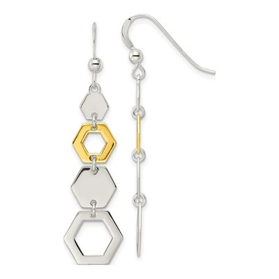 Gold-Plated Sterling Silver Hexagon Dangle Earrings