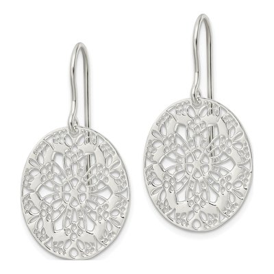 Sterling Silver Floral Oval Dangle Earrings – view 3