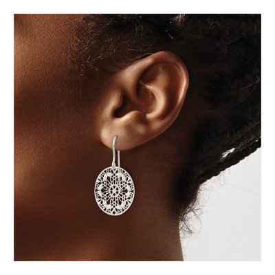 Sterling Silver Floral Oval Dangle Earrings – view 4