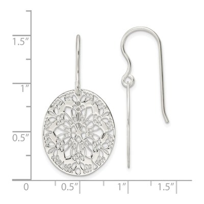 Sterling Silver Floral Oval Dangle Earrings – view 5