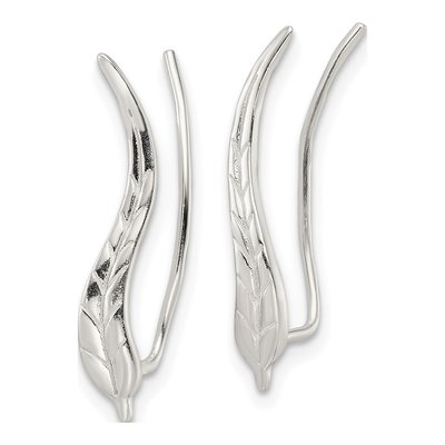 Sterling Silver Wavy Leaf Threader Earrings – view 3