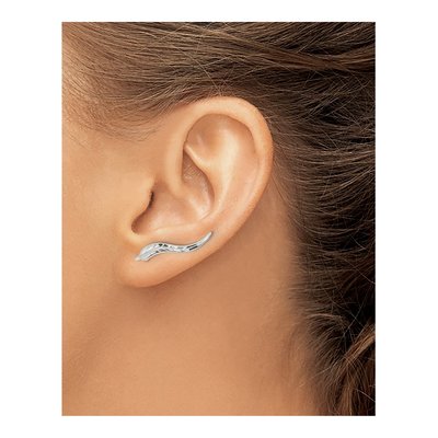 Sterling Silver Wavy Leaf Threader Earrings – view 4