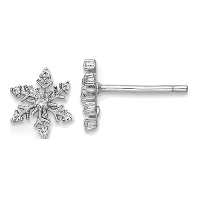 Sterling Silver Round CZ Snowflake Stud Earrings