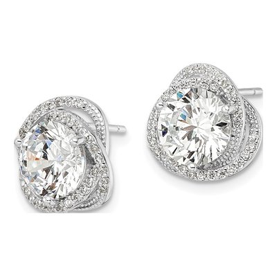 Sterling Silver CZ Round Button Stud Earrings – view 3