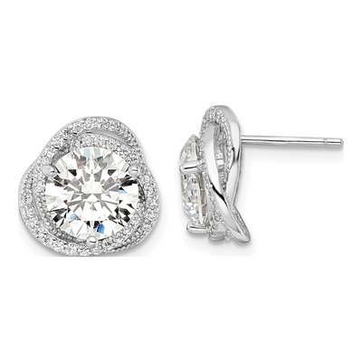 Sterling Silver CZ Round Button Stud Earrings