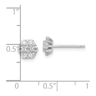 Sterling Silver Round CZ Flower Stud Earrings – view 5