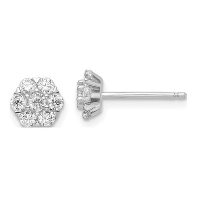Sterling Silver Round CZ Flower Stud Earrings