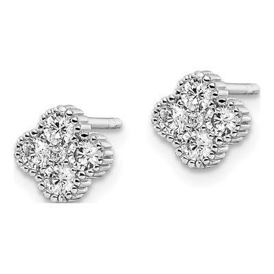 Sterling Silver Round CZ Cluster Button Stud Earrings – view 3