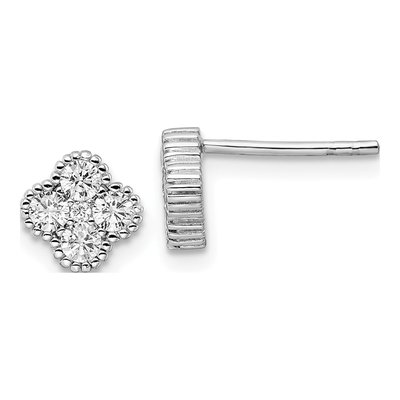 Sterling Silver Round CZ Cluster Button Stud Earrings