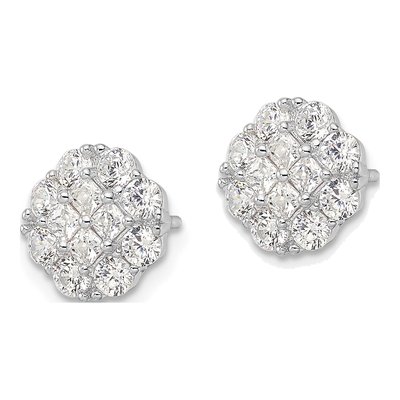 Sterling Silver Round CZ Flower Cluster Stud Earrings – view 3