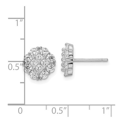 Sterling Silver Round CZ Flower Cluster Stud Earrings – view 5