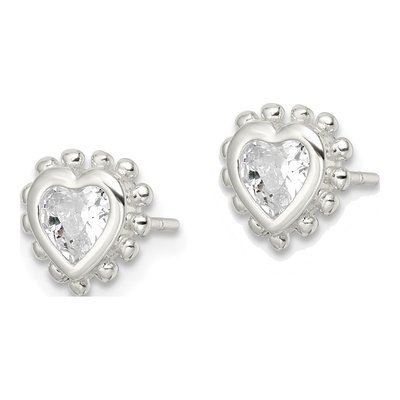 Sterling Silver 6mm CZ Heart Stud Earrings – view 3