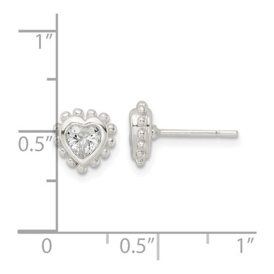 Sterling Silver 6mm CZ Heart Stud Earrings – view 5