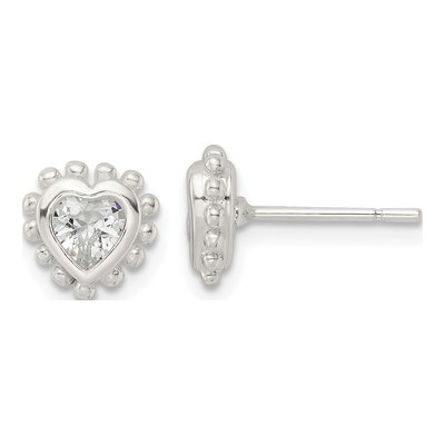 Sterling Silver 6mm CZ Heart Stud Earrings