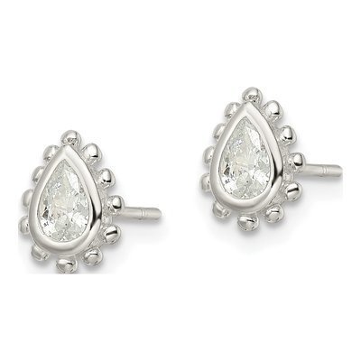 Sterling Silver CZ Pear Stud Earrings – view 3