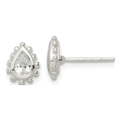 Sterling Silver CZ Pear Stud Earrings