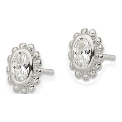 Sterling Silver CZ Oval Stud Earrings – view 3
