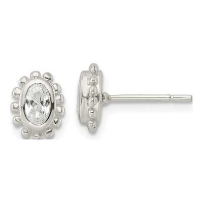 Sterling Silver CZ Oval Stud Earrings
