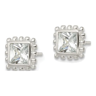 Sterling Silver 5mm CZ Square Stud Earrings – view 3