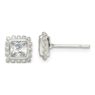 Sterling Silver 5mm CZ Square Stud Earrings