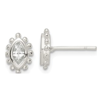 Sterling Silver CZ Marquise Stud Earrings
