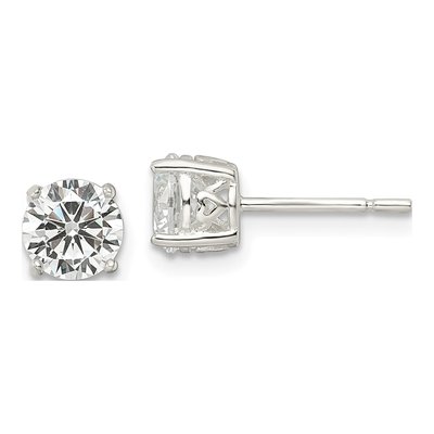 Sterling Silver 6mm Round CZ Heart Basket Stud Earrings