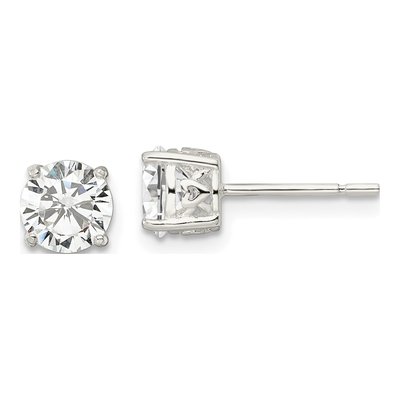 Sterling Silver 6mm Round CZ Heart Basket Stud Earrings