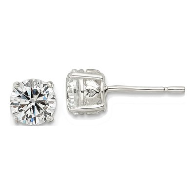 Sterling Silver 6mm Round CZ Heart Basket Stud Earrings