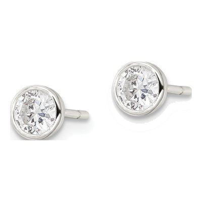 Sterling Silver 4mm Round CZ Bezel Stud Earrings – view 3