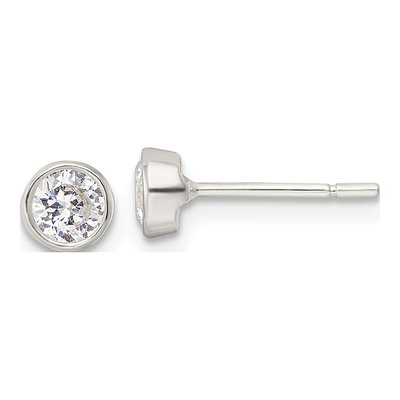 Sterling Silver 4mm Round CZ Bezel Stud Earrings
