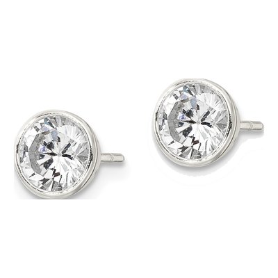 Sterling Silver 6mm Round CZ Bezel Stud Earrings – view 3