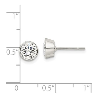 Sterling Silver 6mm Round CZ Bezel Stud Earrings – view 5