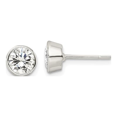 Sterling Silver 6mm Round CZ Bezel Stud Earrings
